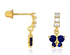 14K Yellow Gold Lab Created CZ Birthstone Butterfly Dangle Screw Back Earrings