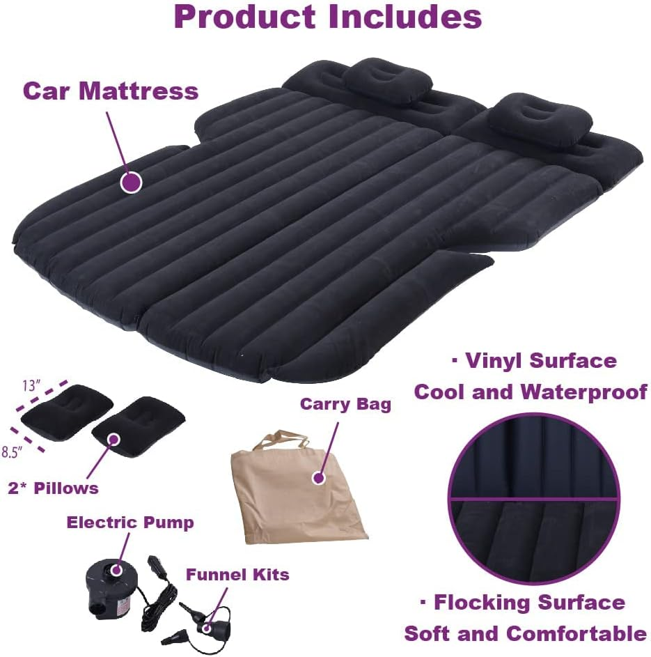 Inflatable Car Mattress, Car Bed for Back Seat, Car Air Mattress with