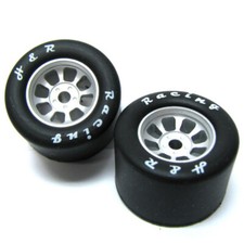 NEW H R Racing HR1108 Nascar Rear Silver Wide Whl with Silicone Tire 2 1:24