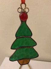 Vintage Stained Glass Christmas Tree SunCatcher Handmade Window Ornament Decor