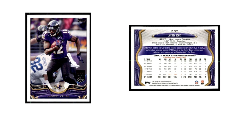 2013 Topps Jacoby Jones Football Cards #385 - Image 3 of 3