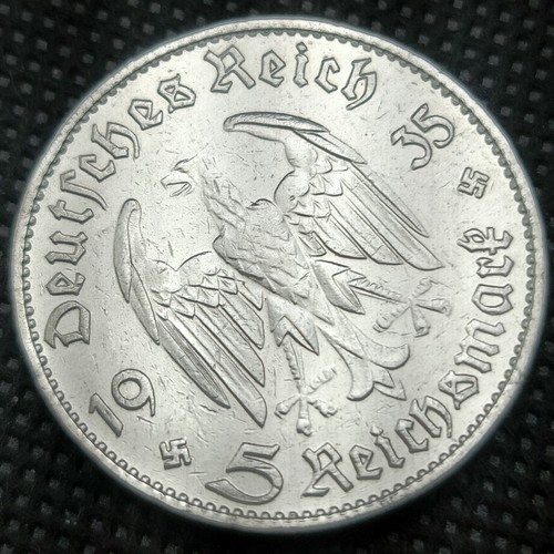 *Hermosa* 1934/1935 90% Plata 5 Reichsmark Auténtica Moneda Alemana Tercer Reich - Imagen 4 de 7