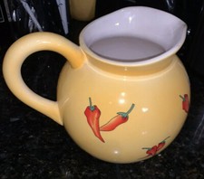 Crate & Barrel Pitcher Yellow Ceramic With Re...