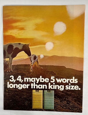 1968 Benson & Hedges 100's Cigarettes Print Ad Smoke Signals 5 Words Longer 