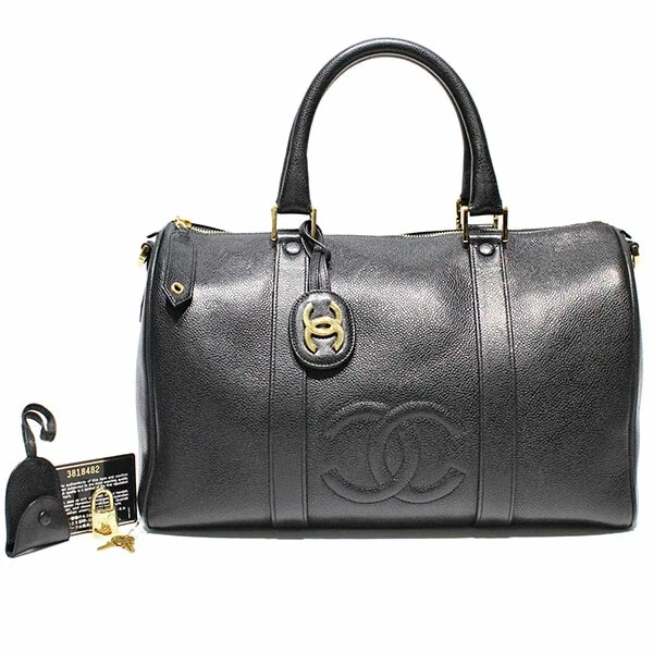Borsa CHANEL Boston pelle di vitello grana pelle di vitello nero oro ferramenta autentica