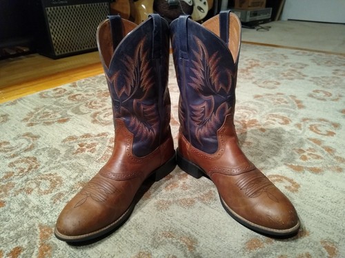 ARIAT HERITAGE BROWN & BLUE LEATHER ROUND TOE COWBOY BOOTS #10015299 MEN'S 11.5D - Picture 4 of 12
