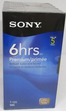 Sony Premium T-120 VHS 5-Pack Tapes. Factory Sealed.