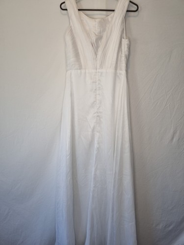 Imoda White Chiffon Ruched Pleated Crystal Grecian Empire Wedding Dress Sz 12 - Picture 8 of 13