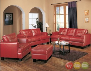 Samuel Red Bonded Leather Sofa Loveseat Contemporary Living Room Image Is Loading Samuel Red Bonded Leather Sofa Amp Loveseat Contemporary