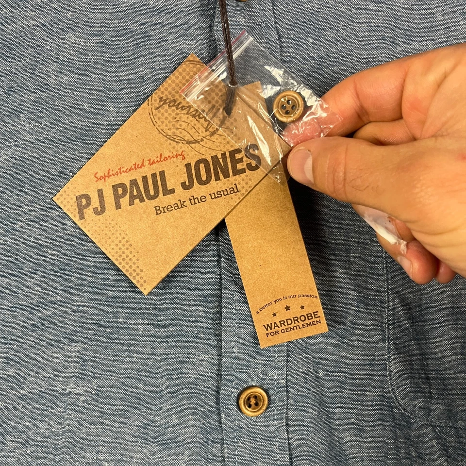 Paul Jones Button Up Shirt Mens 2XL Blue Linen Blend Beach Casual Preppy NEW - Image 4 of 4
