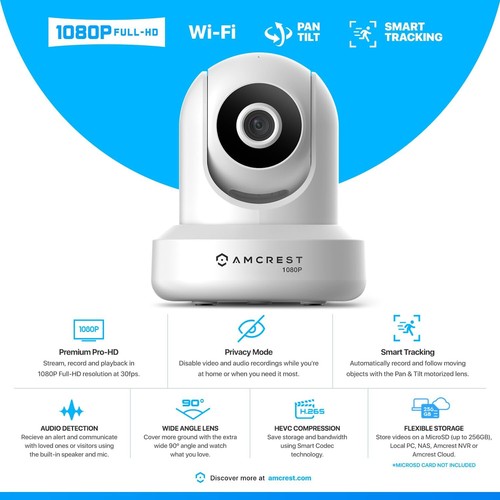 Amcrest 1080P WiFi Security Camera 2MP Indoor Pan/Tilt Wireless - Picture 2 of 9