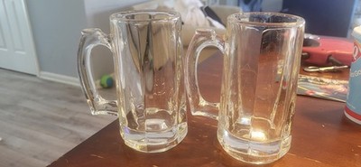 Vintage - Libbey 12oz Beer Stein, 6'' Heavy Clear Glass Round Paneled, Thumb Grip