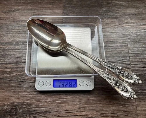 2 Rose Point Wallace Sterling Silver 8 1/2" Spoons 132 Gram Scrap