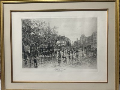 Gustave Fraipont Entrée de la Cité Etching Chalcographie du Louvre Framed