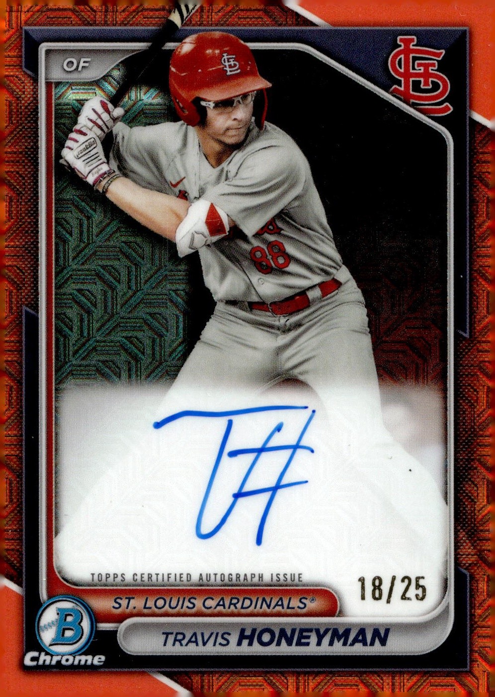 2024 Bowman #BMA-TH Travis Honeyman Auto Mojo Orange Refractors #/25