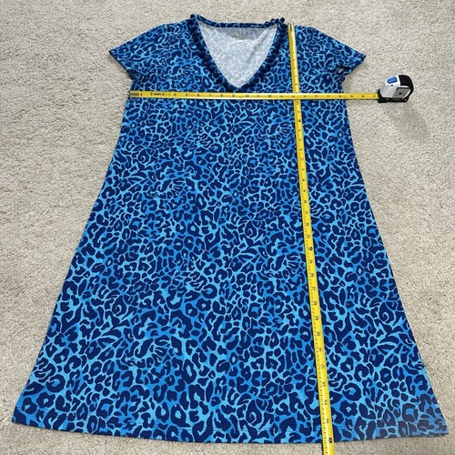 Lilly Pulitzer Etta V Neck Dress Women’s M Blue Cheetah Bauble Trim Short Sleeve - Picture 9 of 9