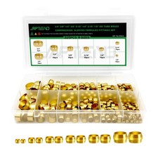 Brass Compression Sleeves Ferrules Assortment Kit, 8 Sizes for Air Hose