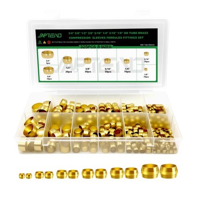 Brass Compression Sleeves Ferrules Assortment Kit, 8 Sizes for Air Hose