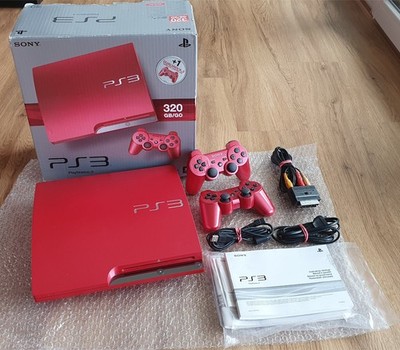 Sony Playstation 3 Slim Scarlet Red mit 2 PS3 Controller rot + OVP Karton +Kabel