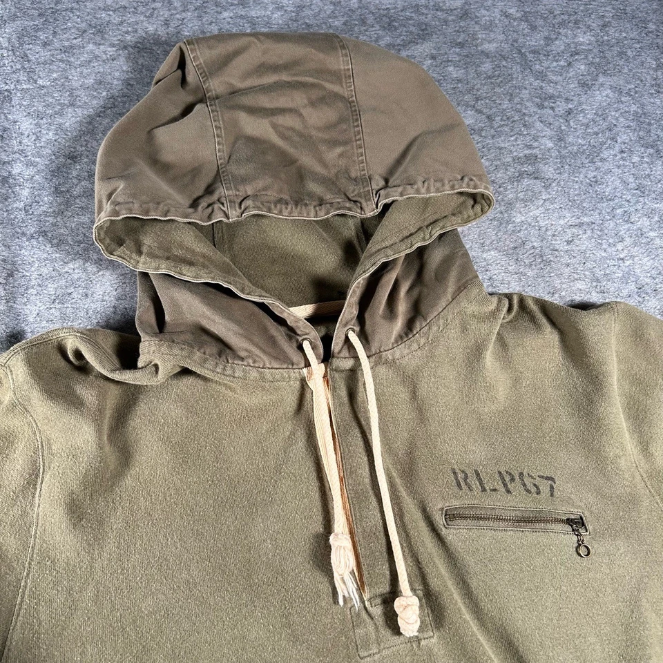 De colección Polo Ralph Lauren Sudadera con Capucha Hombres Grande Oliva RL P67 Cremallera Bolsillo Militar Foto 2 de 4