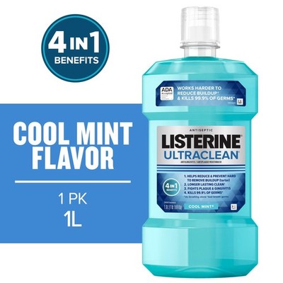 Listerine Ultraclean Antiseptic Mouthwash, Gingivitis, Oral Care, Cool Mint, 1 L