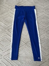 TORY SPORT TORY BURCH Cobalt Blue Activewear Leggings w/ White/Black Stripe Sz L