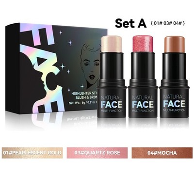Women Blush Highlighter Bronzer Stick Highlight&Contour Multi-Stick 3Pcs 1Set