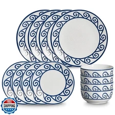 JODEVI 12-Piece Dinnerware Set for 4, Stoneware Kitchen Plates and Bowls Set,