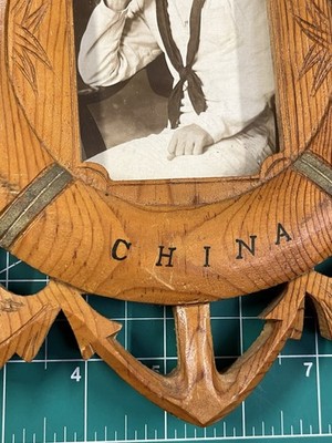 WW1 Era USN US Navy Wooden Photo Frame w/ Picture My Service in