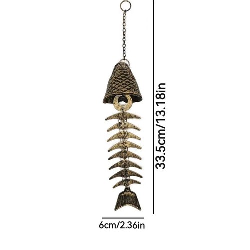 Vintage Fish Skeleton Windchime Cast Iron Fish Bone Metal Wind Chimes for Decor - Picture 11 of 12