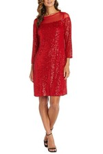 R M Richards - Sequin Illusion Neck Sheath Dress Red Sz 12