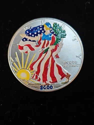2000 Walking Liberty Colorized Both Sides American Eagle 1oz Fine Silver Dollar