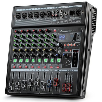 6-Channel Professional Audio Mixer, FX-6usb Mixing Console with XLR Inputs, B...
