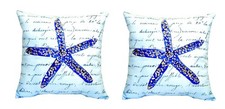 Pair of Betsy Drake Blue Starfish No Cord Pillows 18 Inch X 18 Inch