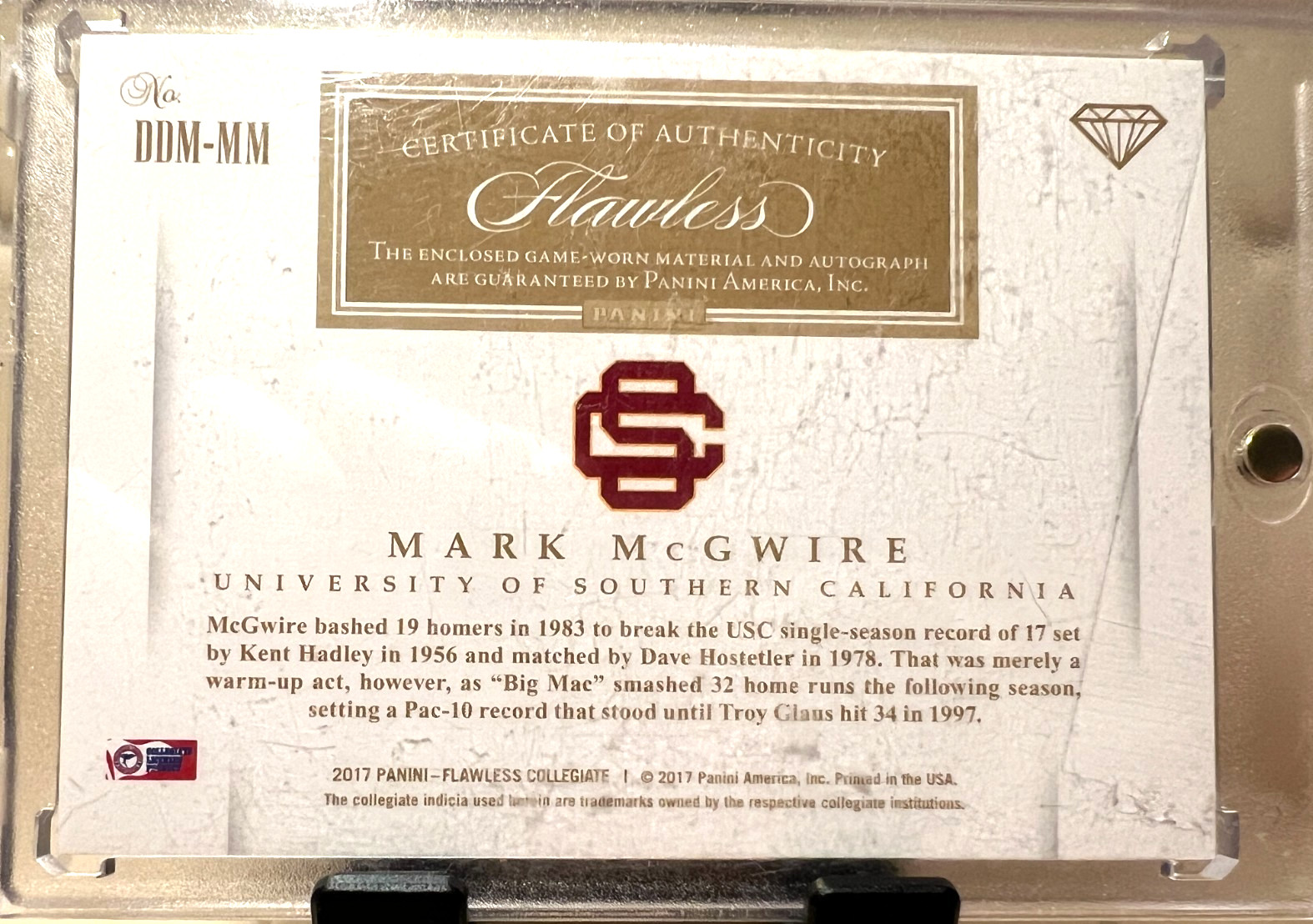 2017 Panini Flawless Mark McGwire USC Dual Diamond Auto Patch #03/10 view 5