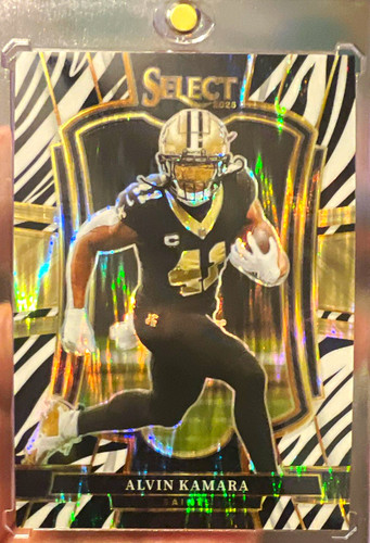 Panini 2025 Select Football Premier Level Alvin Kamara Saints Zebra Shock #140