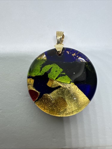 Vintage FUSED VENETIAN GLASS Pendant 14K Yellow Gold, Murano Glass - Picture 2 of 11