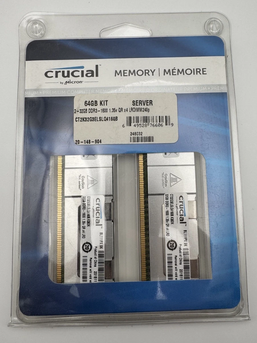 PC3-12800 (DDR3-1600) Computer Memory (RAM) 64 GB Total Capacity