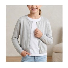 The Childrens Place Cardigan Girls 10/12 Silver Excellent Sparkle Metallic Knit