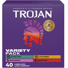 Trojan Pleasure Pack Assorted Premium Latex Condoms 40-Count Variety FRESH