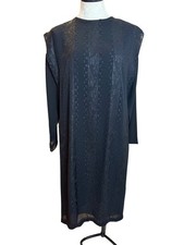 Vintage Shift Dress Layered Metallic Crepe Womens Size M Black Pullover Chic