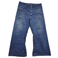 Vintage Seafarer Jeans Mens 34x25 Blue Bell Bottom Flare Navy Dungaree Zip