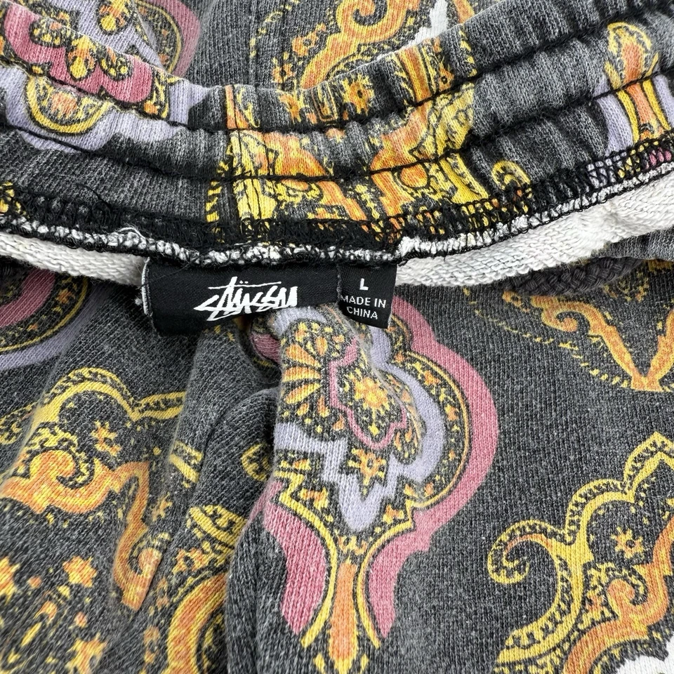 Stussy Paisley Baroque Print Fleece Shorts Faded Black Size L Streetwear - Image 3 of 4