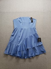 Lulus Women Tiered Dress M Blue Off The Shoulder Back Zipper Ruffle Hem Cocktail