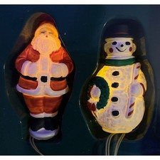 Dept 56 Village Blow Mold Yard Lights 4 Santa  Snowman Shaped Figures NOS Vtg