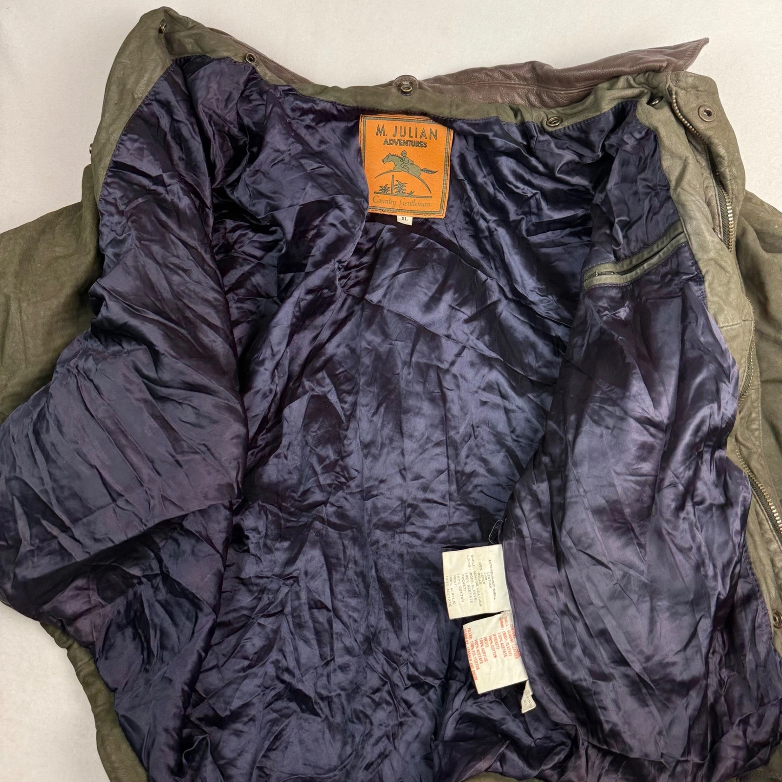 M Julian Adventures Country Gentleman Olive Green Nubuck Leather Jacket Mens XL - product detail image 4