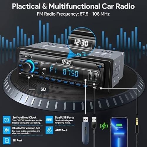 Car Radio Stereo Bluetooth Handsfree 9-24V,RDS/FM/AM 1DIN Car (PACK OPENED) - Picture 6 of 11
