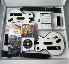 Nintendo Wii Guitar Hero World Tour Bundle w/ Box 4 Games Dual Guitar GH3 Lot