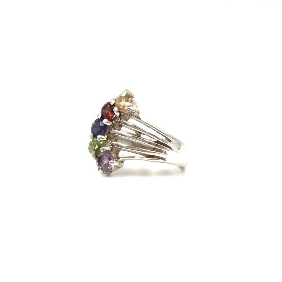 Anello in argento 925 multicolore gioiello iolite citrino granato tormalina... - Immagine 2 di 4
