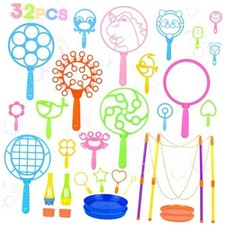 REZUCREY 32 Pcs Big Bubble Wands Toys Set, Giant Bubble Wands with Tray for